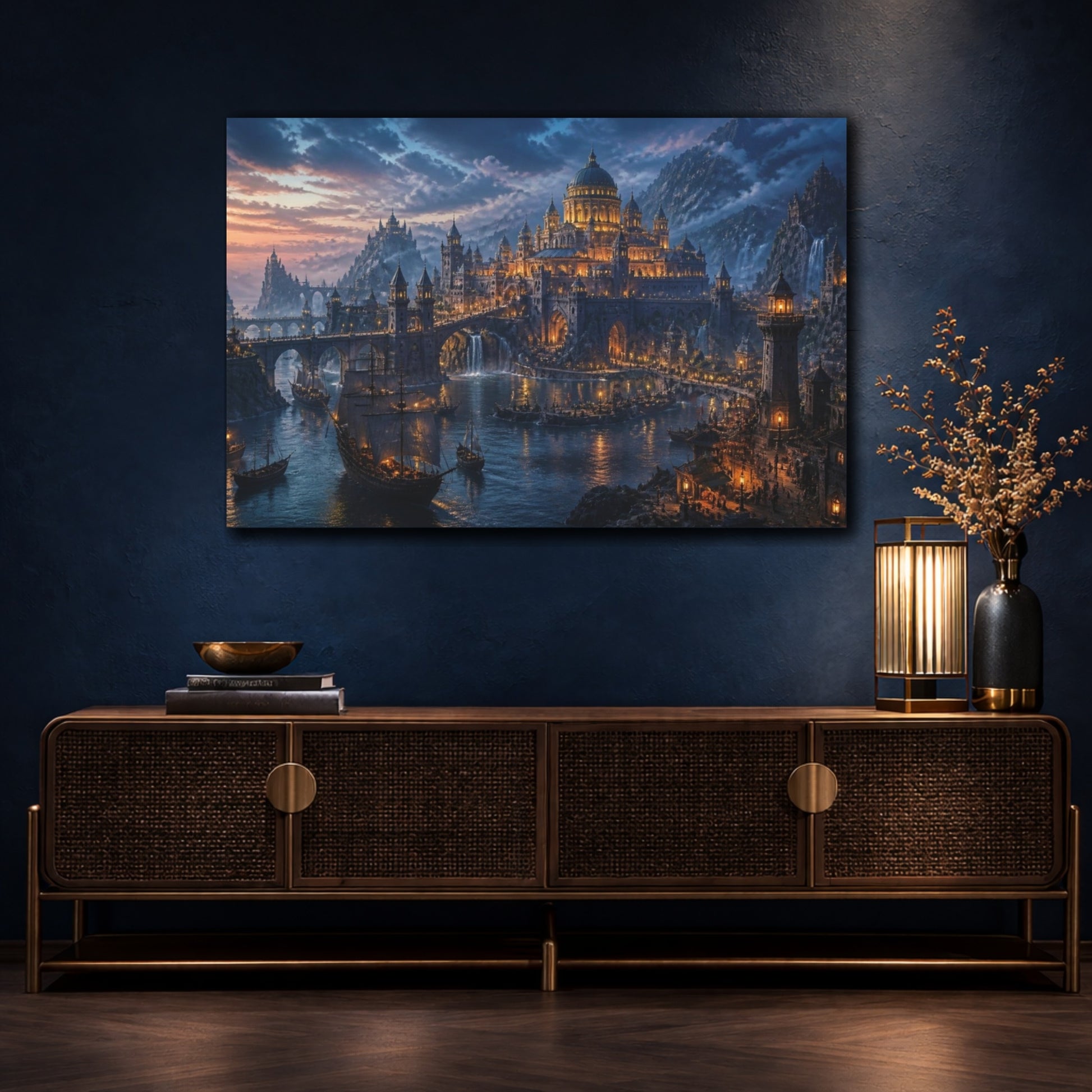 Mockup 4. Harbor Landscape At Dusk shown as canvas print