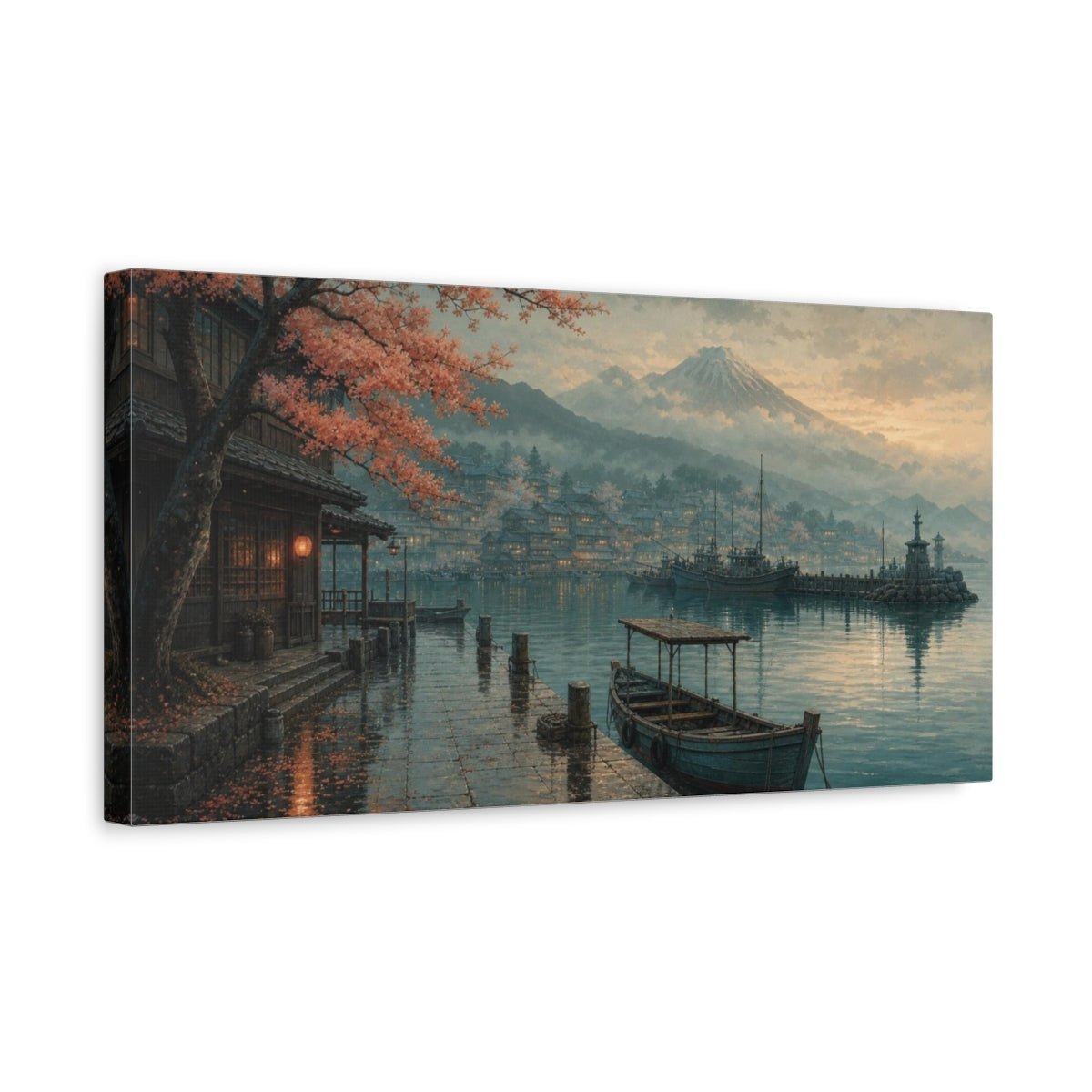 Harbor Village Nature Japanese Canvas Print – realistic Living Room, Above Sofa - YesArtYes
