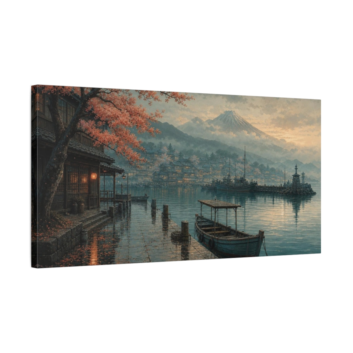 Side Mockup 1. Harbor Village Nature Japanese shown as canvas print