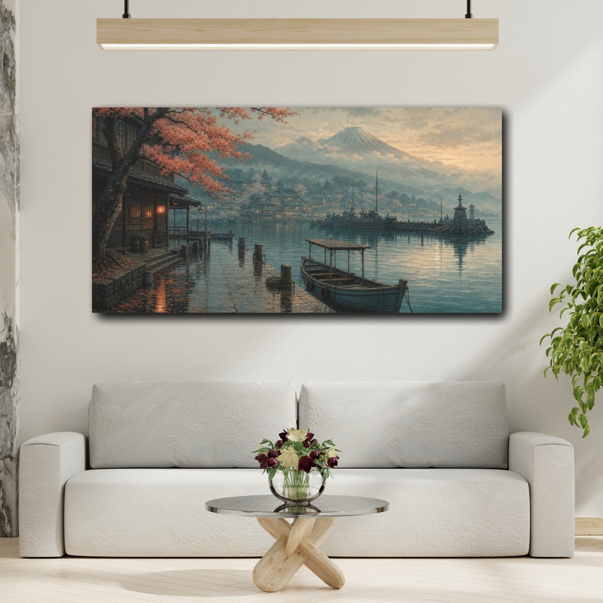 Mockup 2. Harbor Village Nature Japanese shown as canvas print