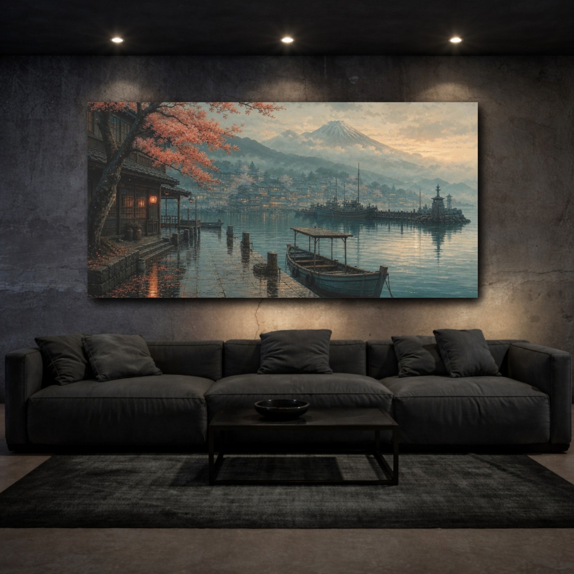 Mockup 3. Harbor Village Nature Japanese shown as canvas print