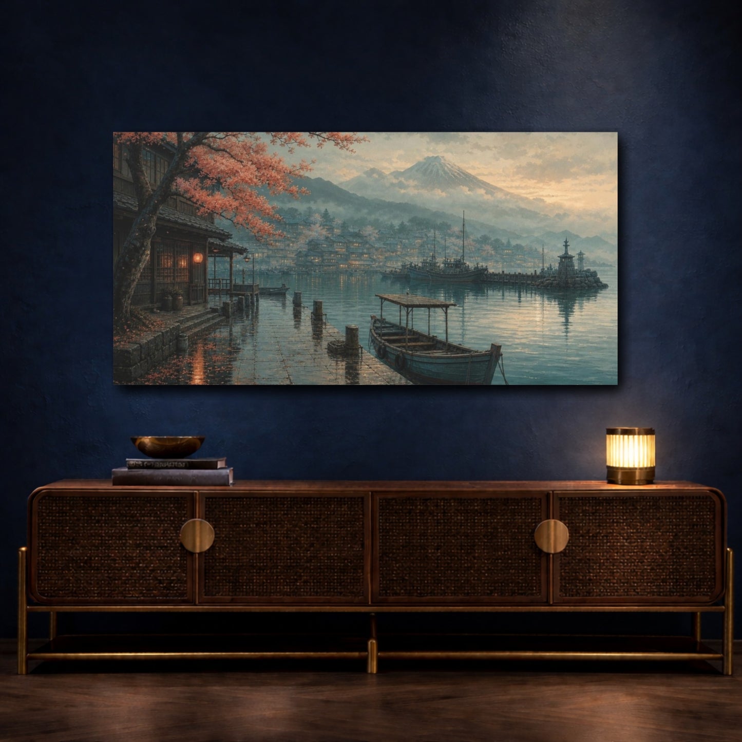 Mockup 4. Harbor Village Nature Japanese shown as canvas print
