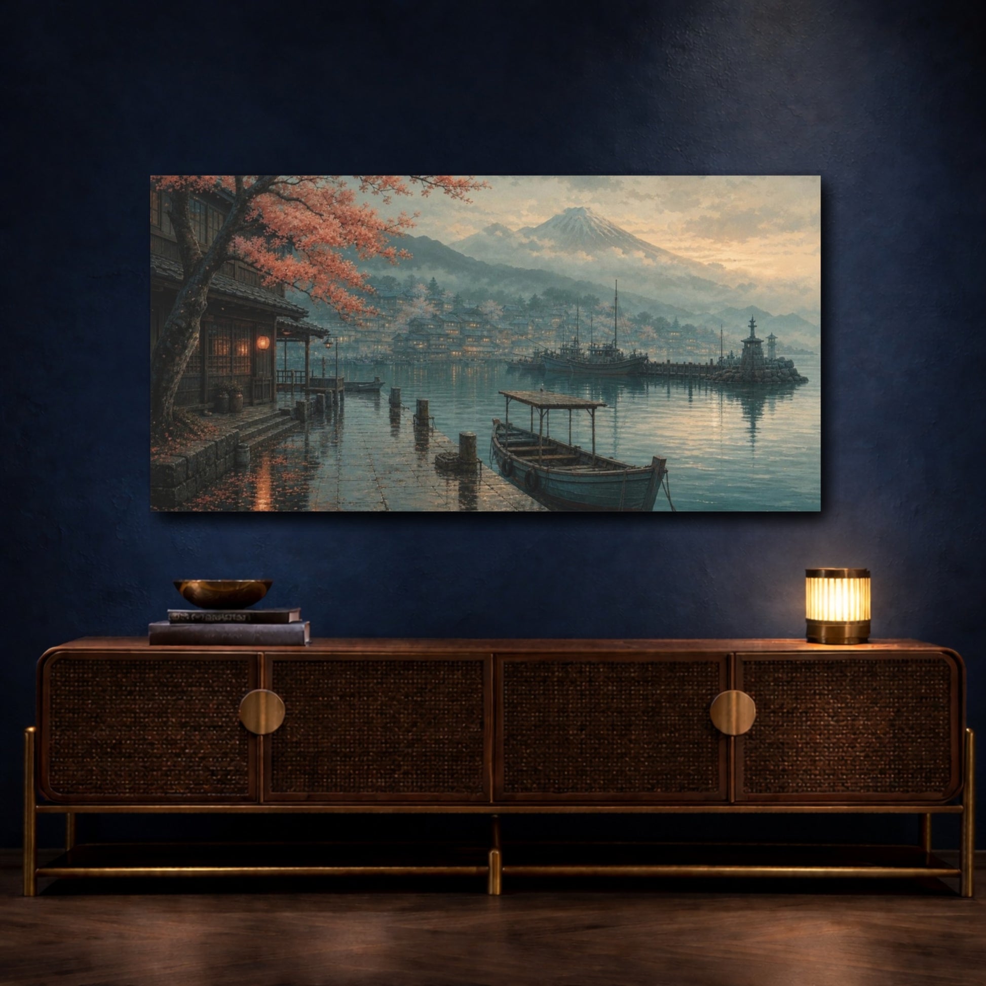 Mockup 4. Harbor Village Nature Japanese shown as canvas print