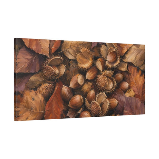 Hazelnuts Nature Autumn Still Life Canvas Print – Oil Painting Decor For Living Room, Above Fireplace - YesArtYes