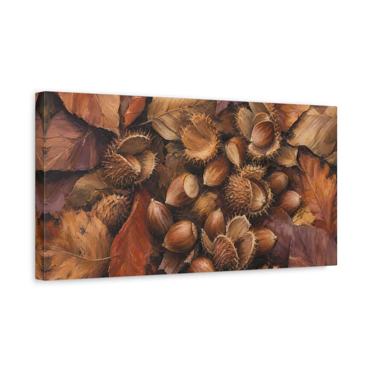 Side Mockup 3. Hazelnuts Nature Autumn Still Life shown as canvas print
