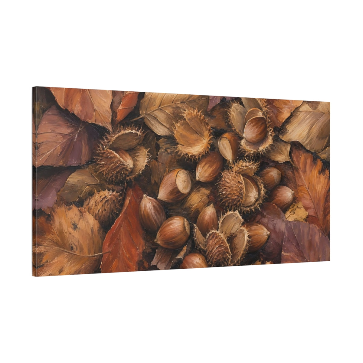 Side Mockup 2. Hazelnuts Nature Autumn Still Life shown as canvas print