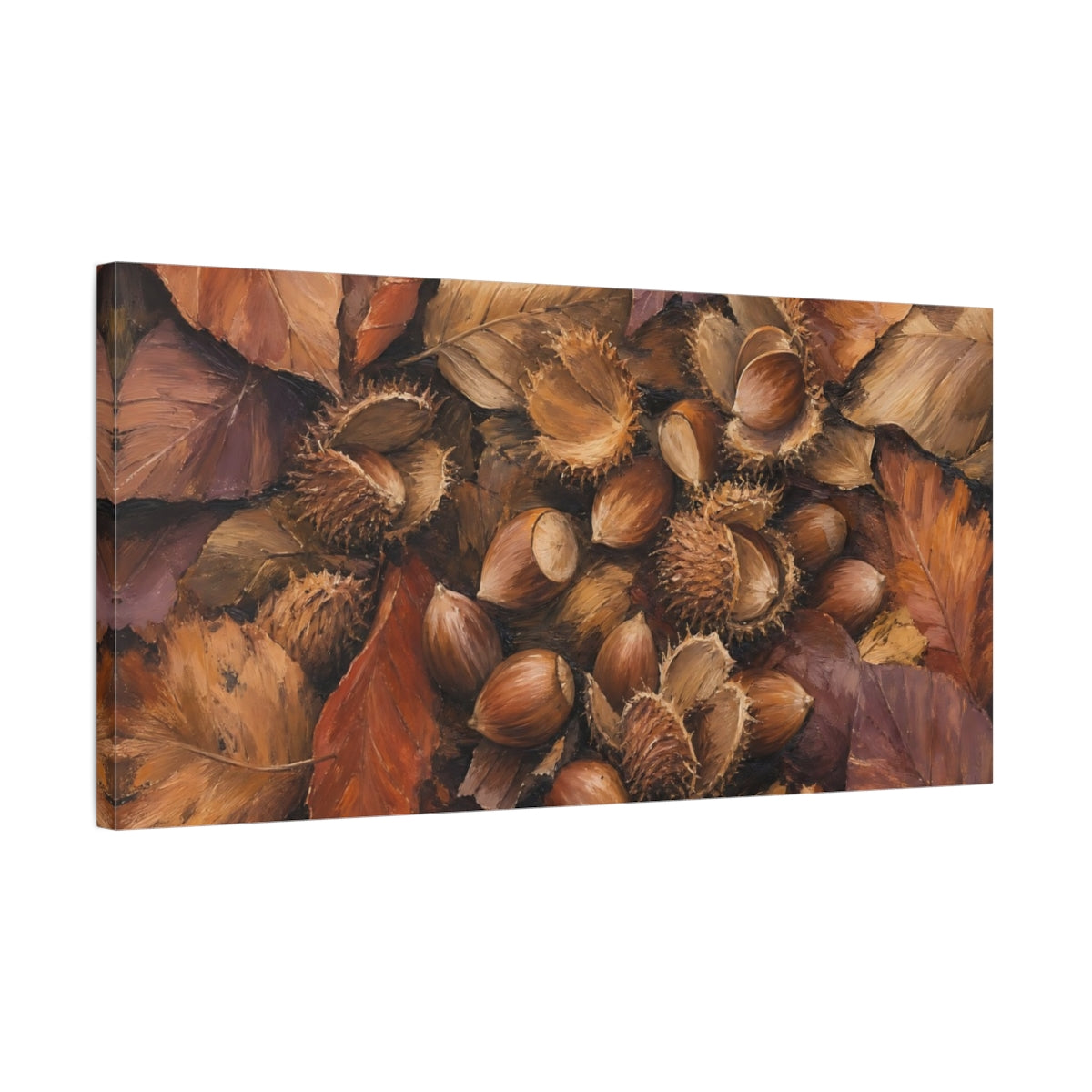 Side Mockup 1. Hazelnuts Nature Autumn Still Life shown as canvas print