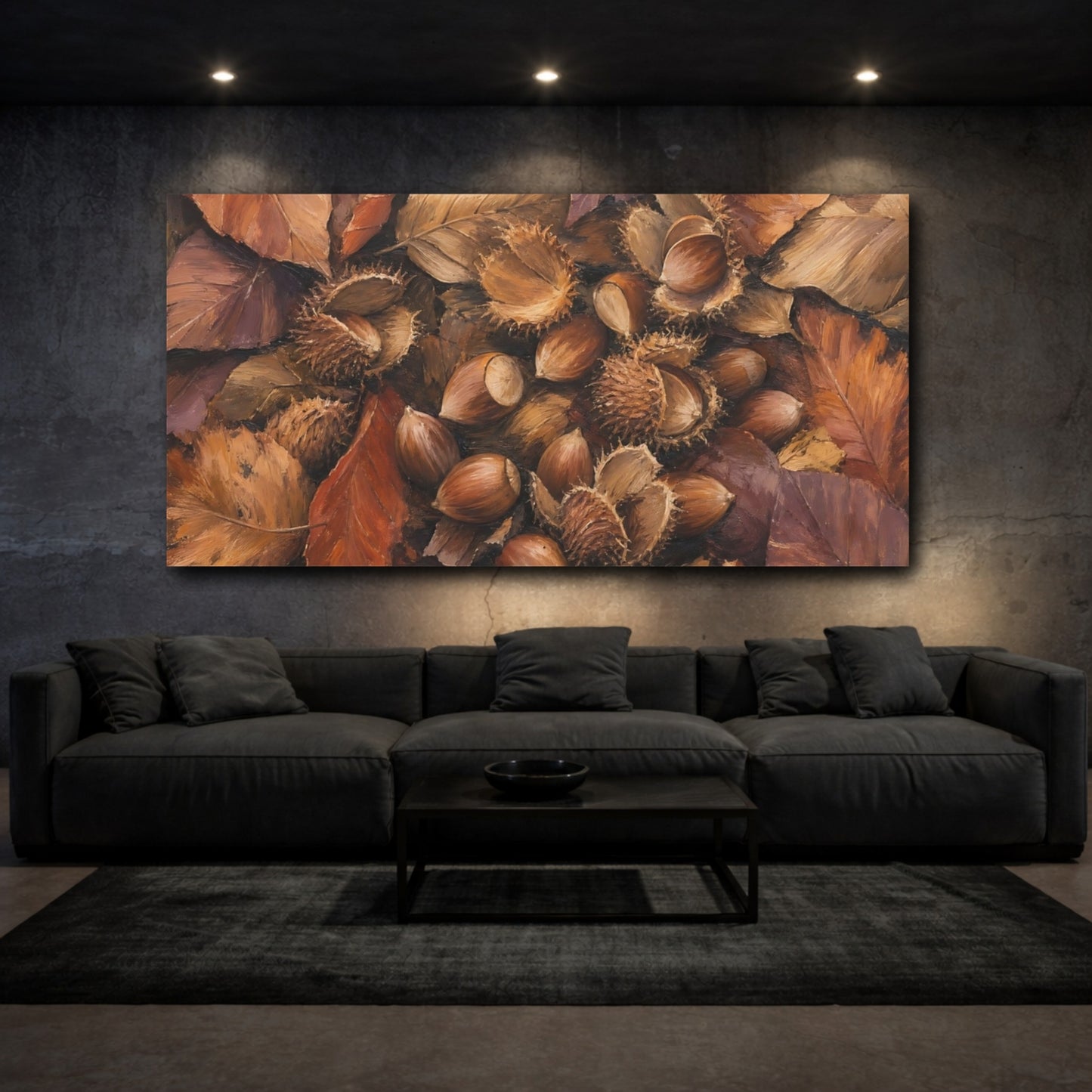 Mockup 3. Hazelnuts Nature Autumn Still Life shown as canvas print