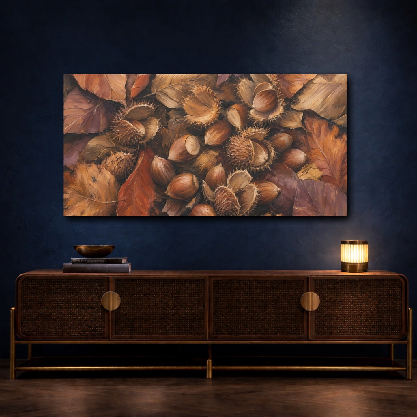 Mockup 4. Hazelnuts Nature Autumn Still Life shown as canvas print