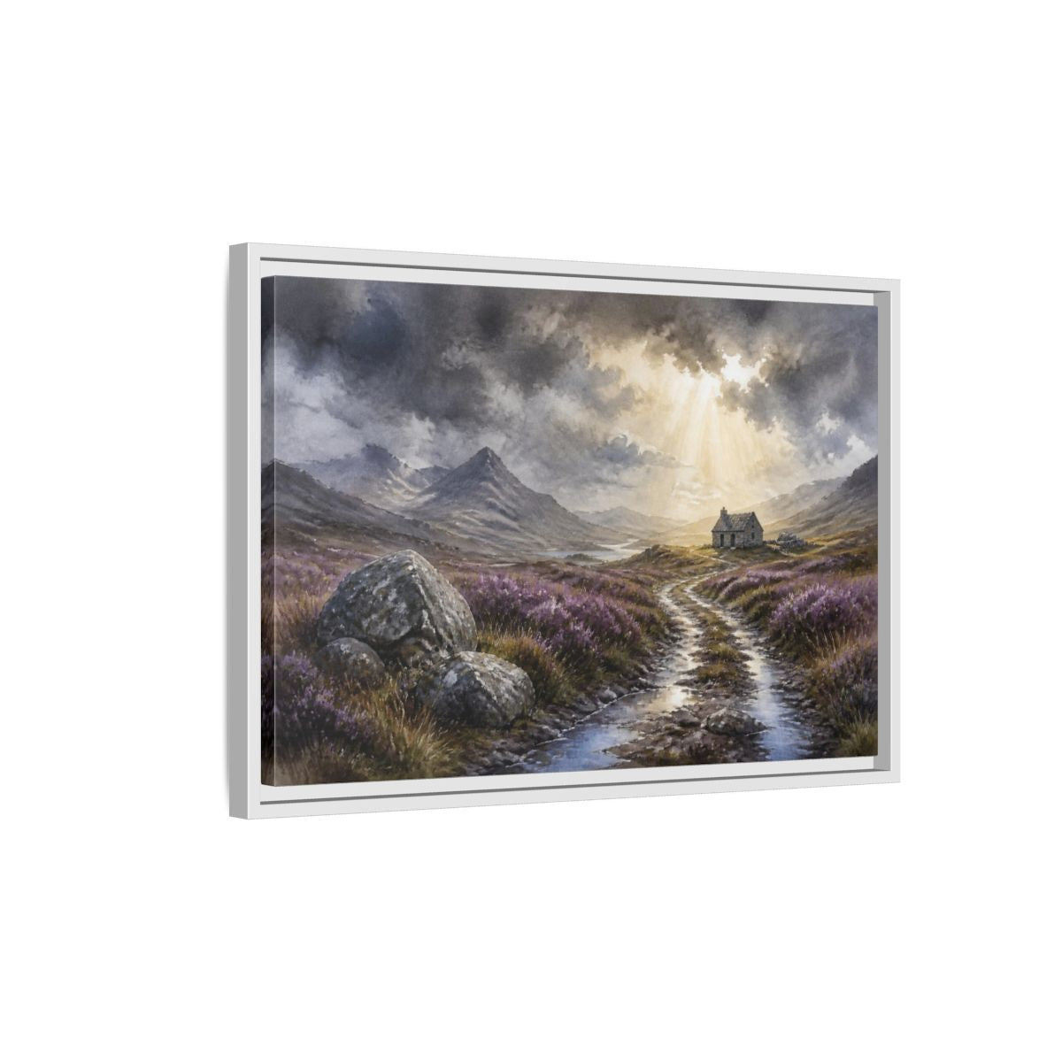 Side Mockup 1. Heather Bothy Landscape shown as framed canvas print