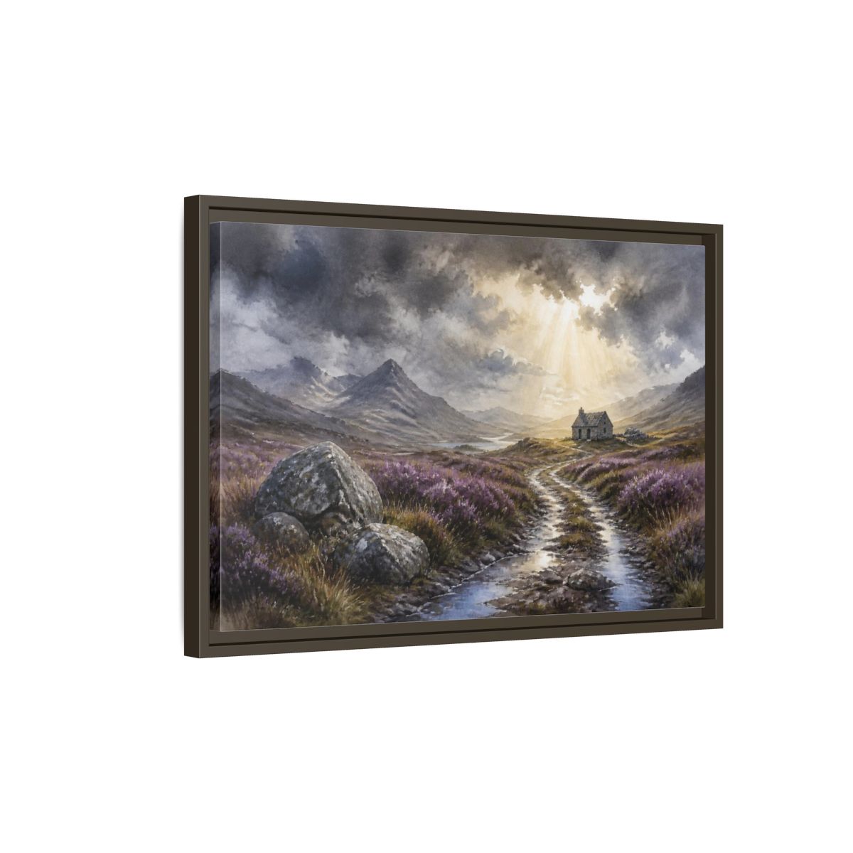 Side Mockup 2. Heather Bothy Landscape shown as framed canvas print