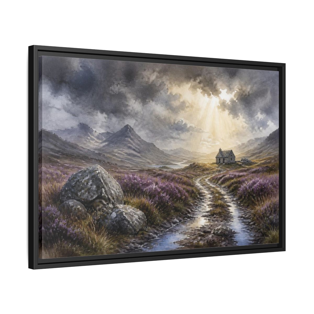 Side Mockup 14. Heather Bothy Landscape shown as framed canvas print