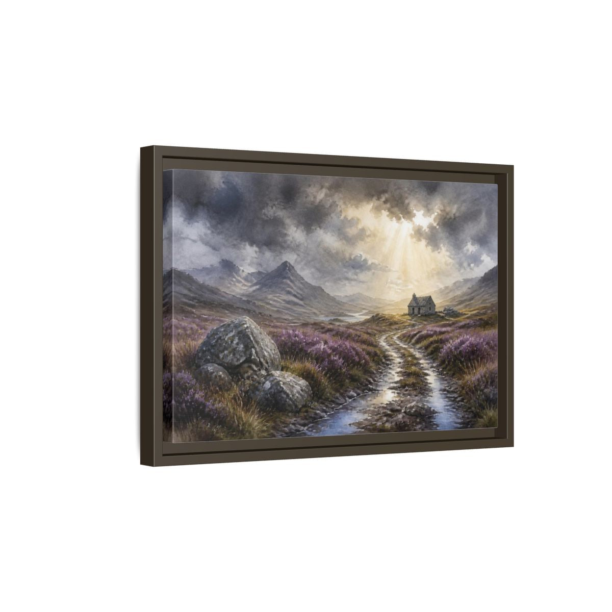 Side Mockup 5. Heather Bothy Landscape shown as framed canvas print
