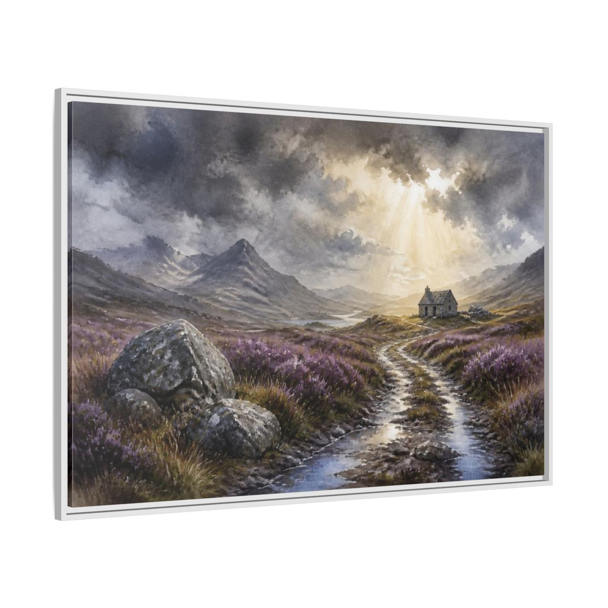 Side Mockup 7. Heather Bothy Landscape shown as framed canvas print