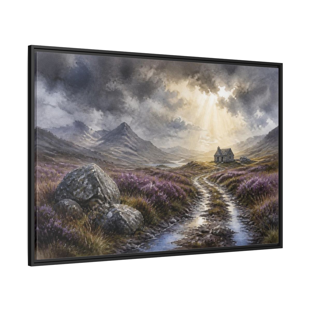 Side Mockup 12. Heather Bothy Landscape shown as framed canvas print