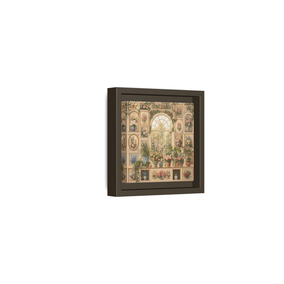 Side Mockup 23. Heavy Structured Texture Garden Window Filled With Plants shown as stretched canvas wall art