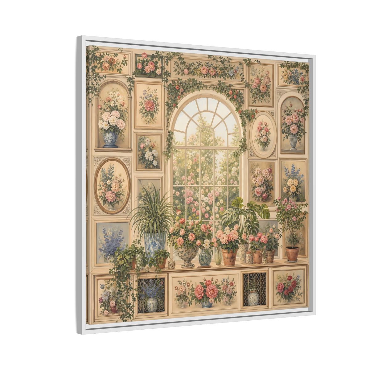 Side Mockup 7. Heavy Structured Texture Garden Window Filled With Plants shown as stretched canvas wall art