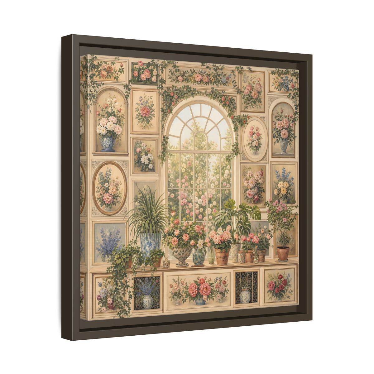 Side Mockup 29. Heavy Structured Texture Garden Window Filled With Plants shown as stretched canvas wall art