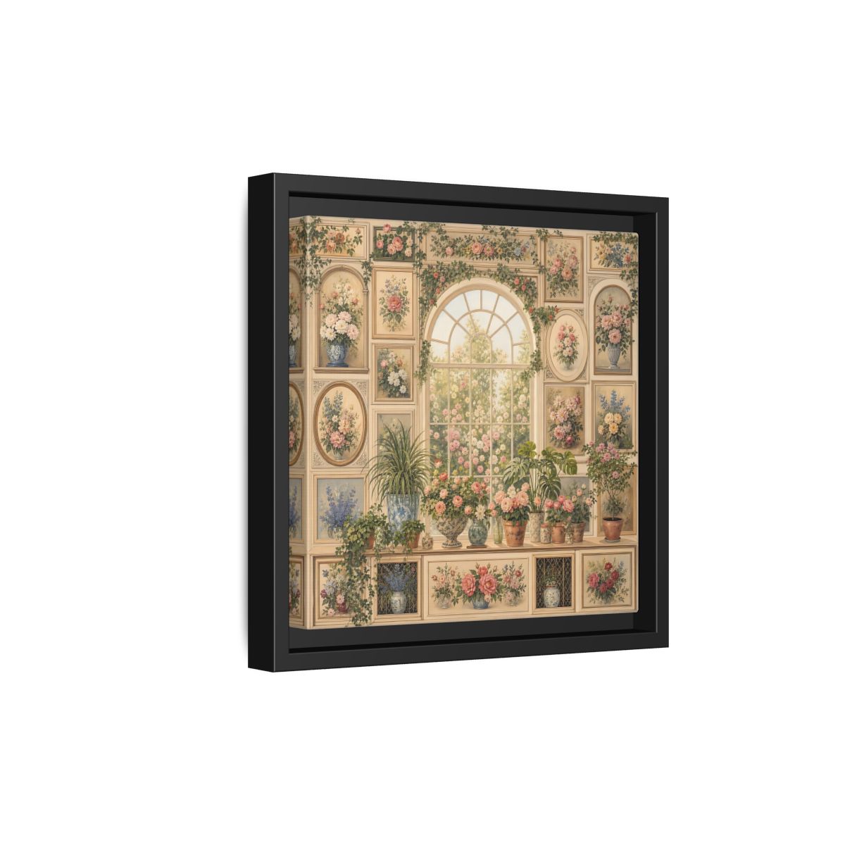 Side Mockup 21. Heavy Structured Texture Garden Window Filled With Plants shown as stretched canvas wall art