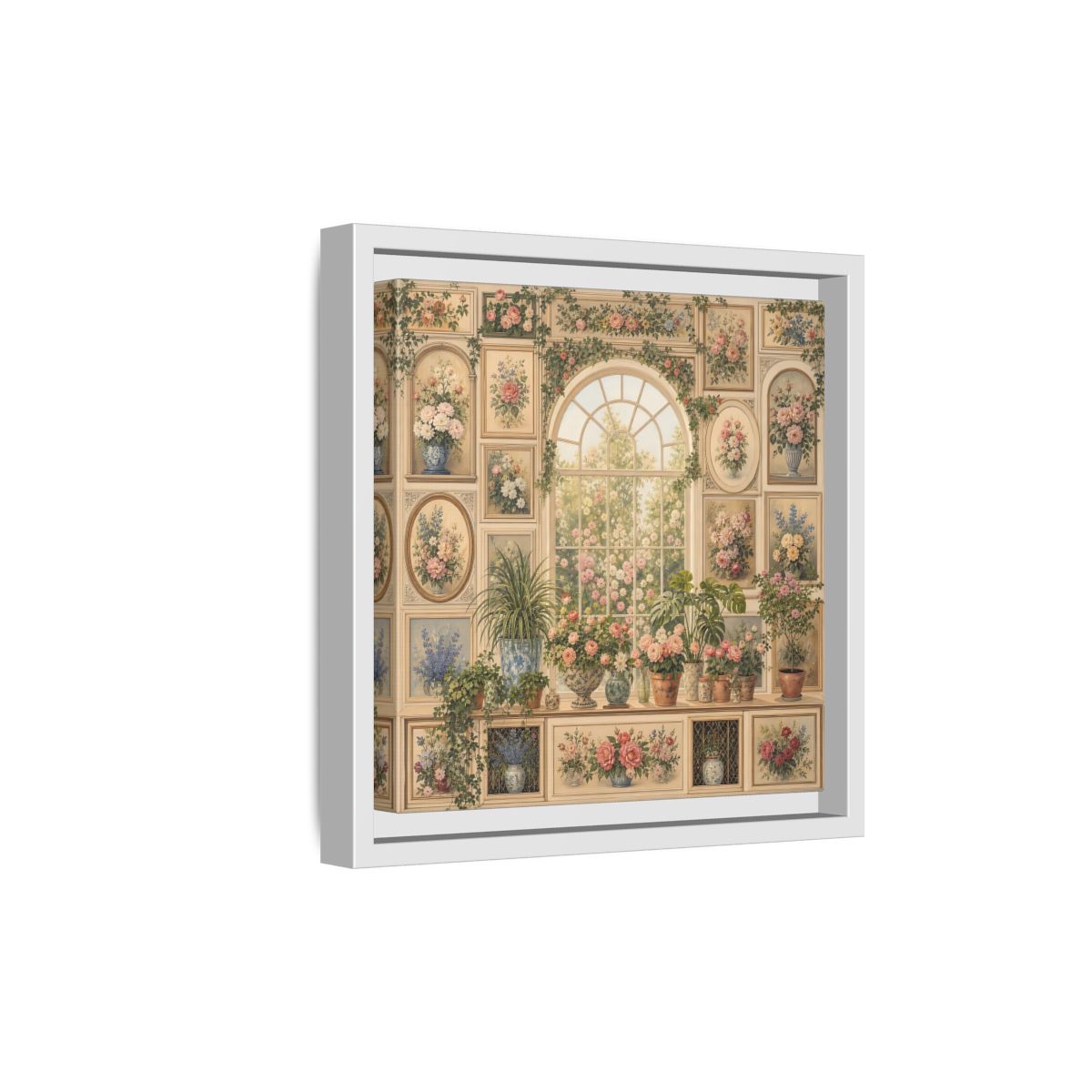 Side Mockup 19. Heavy Structured Texture Garden Window Filled With Plants shown as stretched canvas wall art