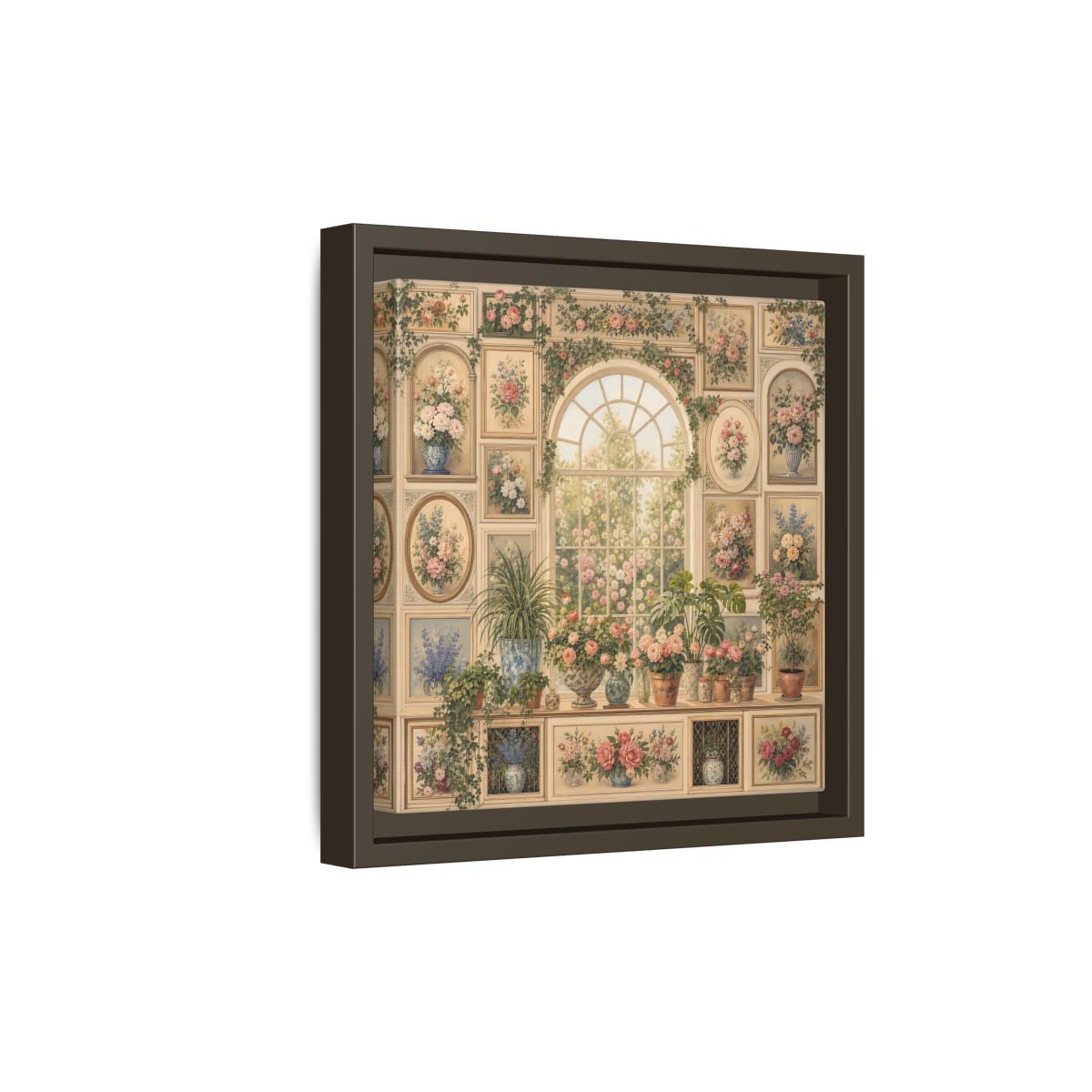 Side Mockup 20. Heavy Structured Texture Garden Window Filled With Plants shown as stretched canvas wall art