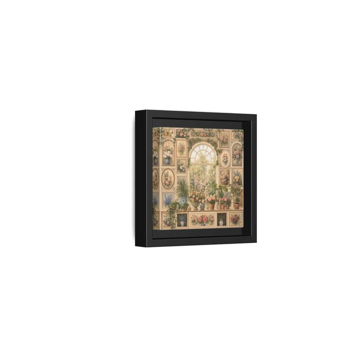 Side Mockup 24. Heavy Structured Texture Garden Window Filled With Plants shown as stretched canvas wall art