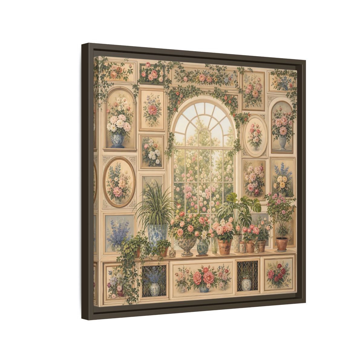 Side Mockup 11. Heavy Structured Texture Garden Window Filled With Plants shown as stretched canvas wall art