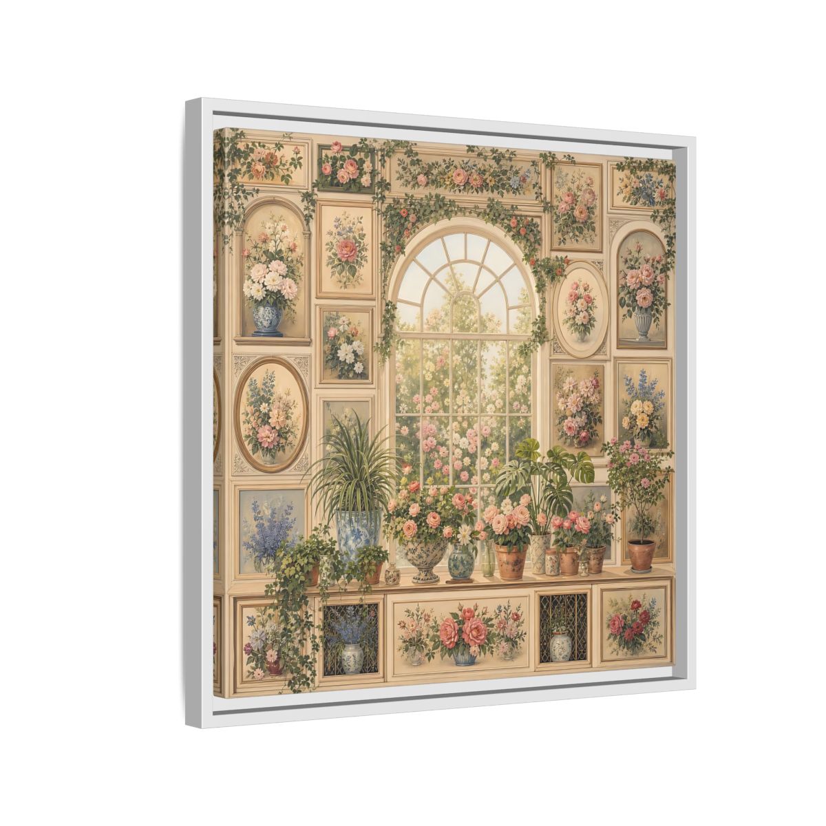 Side Mockup 10. Heavy Structured Texture Garden Window Filled With Plants shown as stretched canvas wall art