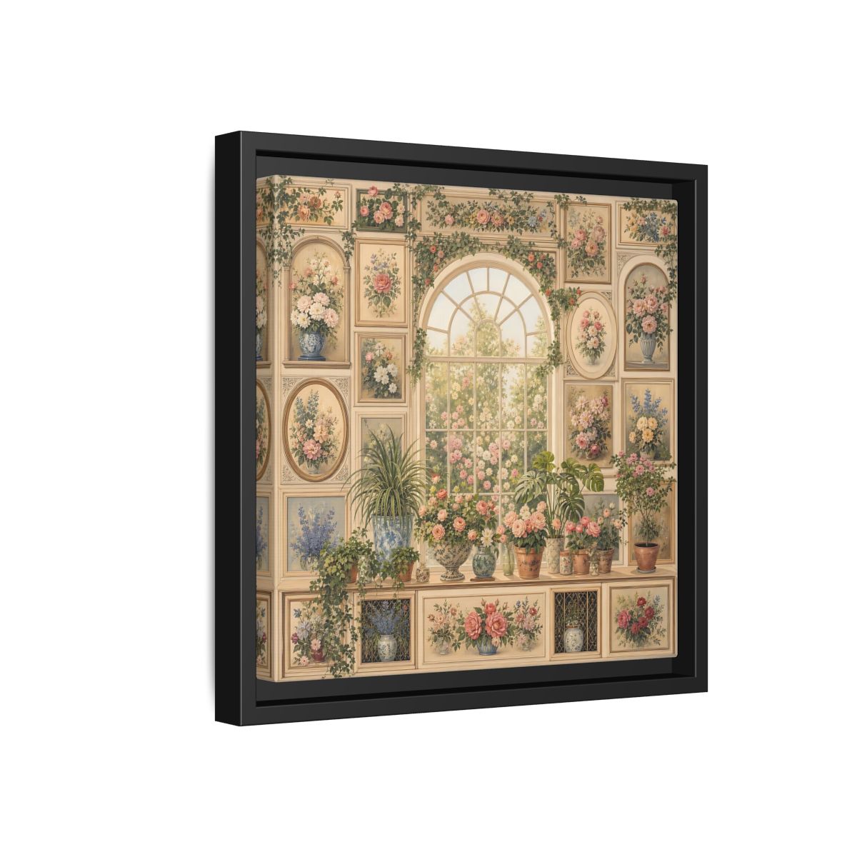 Side Mockup 18. Heavy Structured Texture Garden Window Filled With Plants shown as stretched canvas wall art