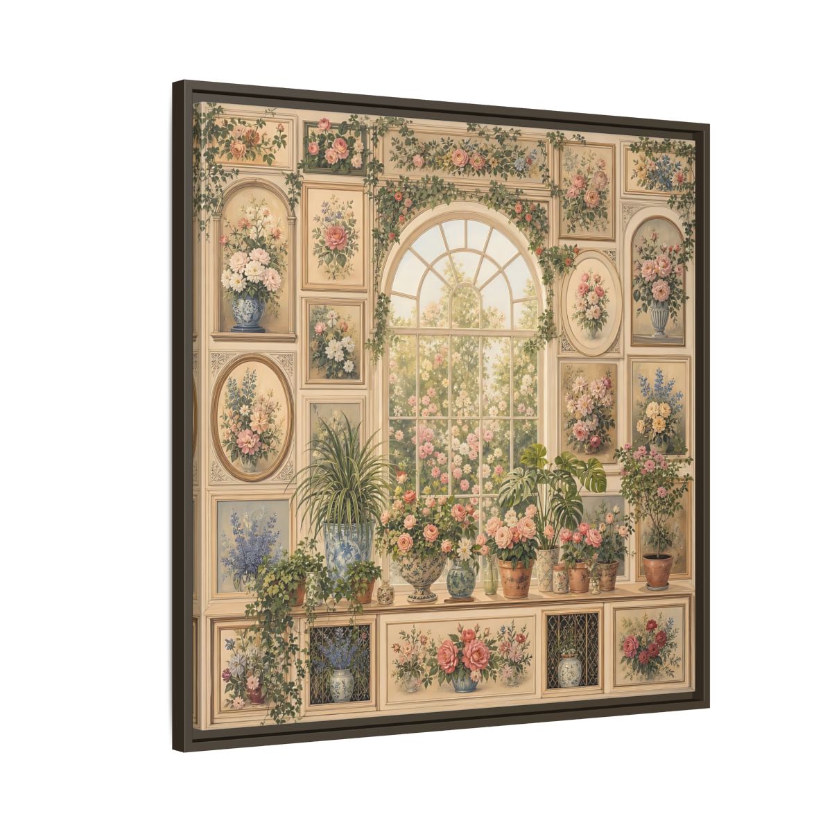 Side Mockup 8. Heavy Structured Texture Garden Window Filled With Plants shown as stretched canvas wall art