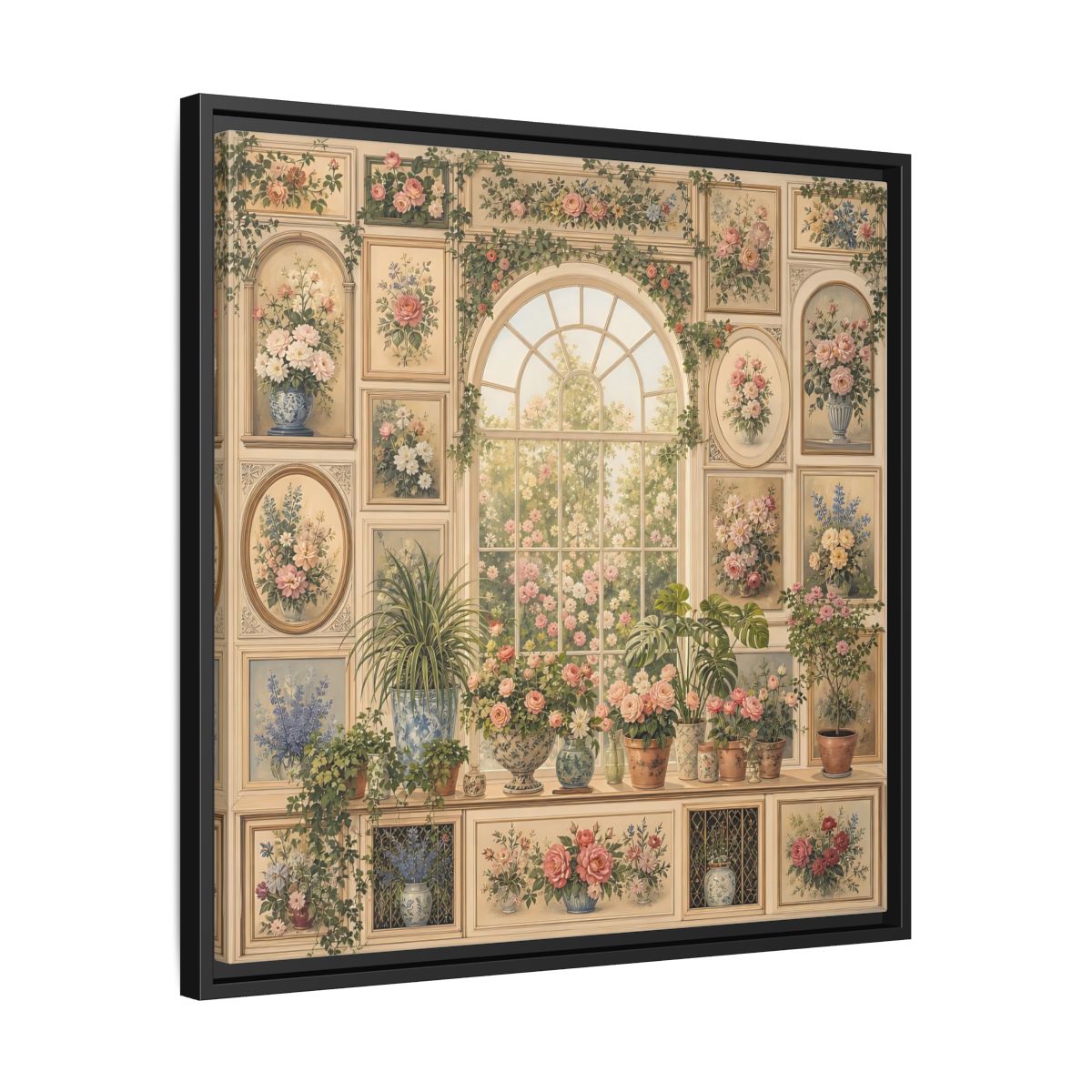 Side Mockup 31. Heavy Structured Texture Garden Window Filled With Plants shown as stretched canvas wall art