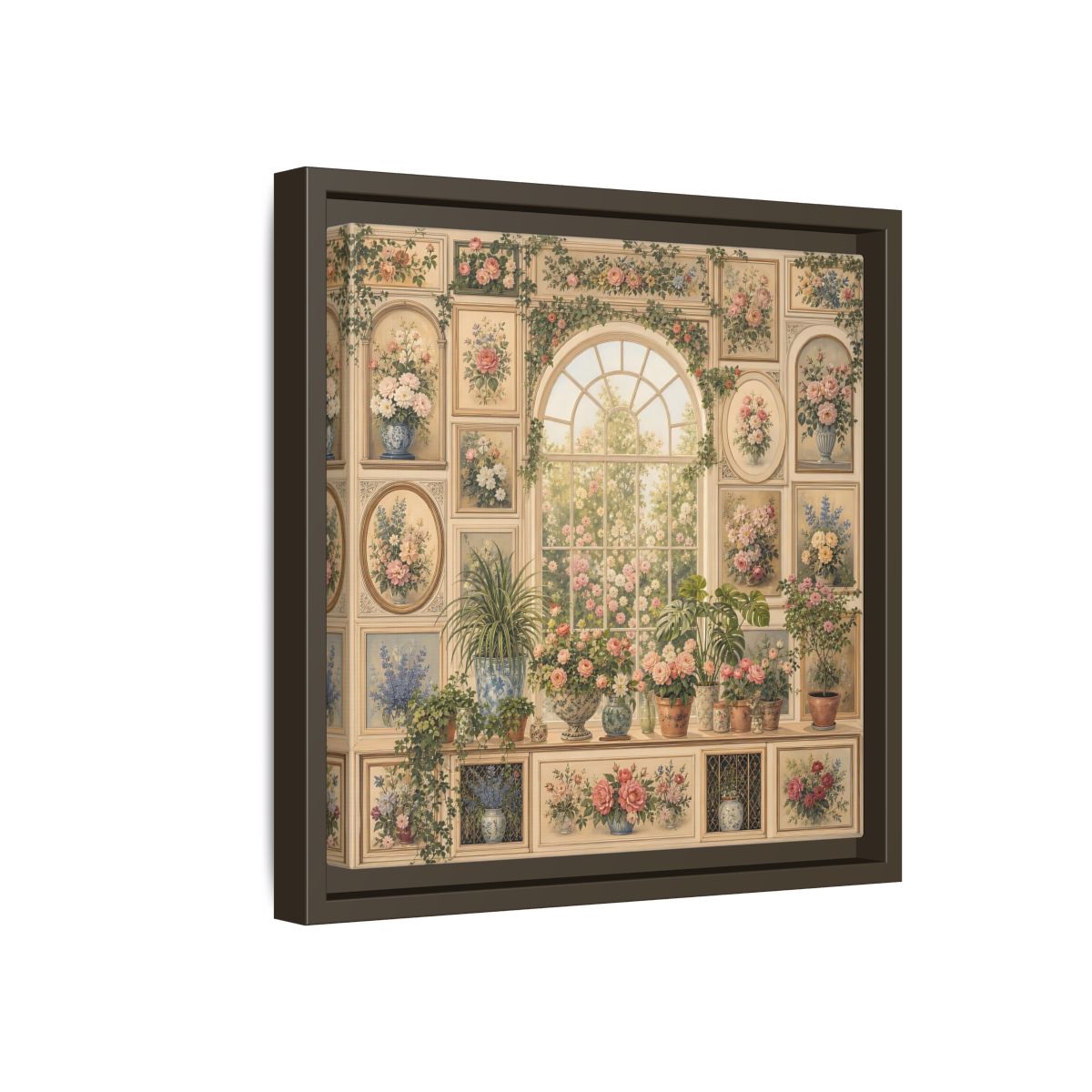 Side Mockup 17. Heavy Structured Texture Garden Window Filled With Plants shown as stretched canvas wall art