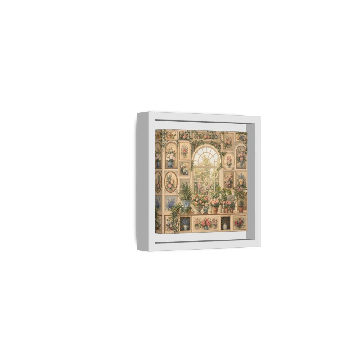 Side Mockup 22. Heavy Structured Texture Garden Window Filled With Plants shown as stretched canvas wall art