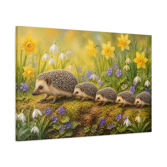 Main Mockup. Hedgehog Family In Spring shown as canvas print