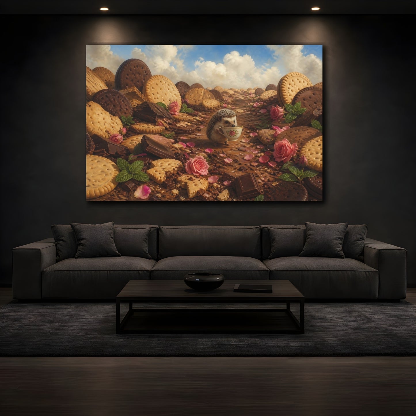 Mockup 3. Hedgehog Tea Party shown as canvas print