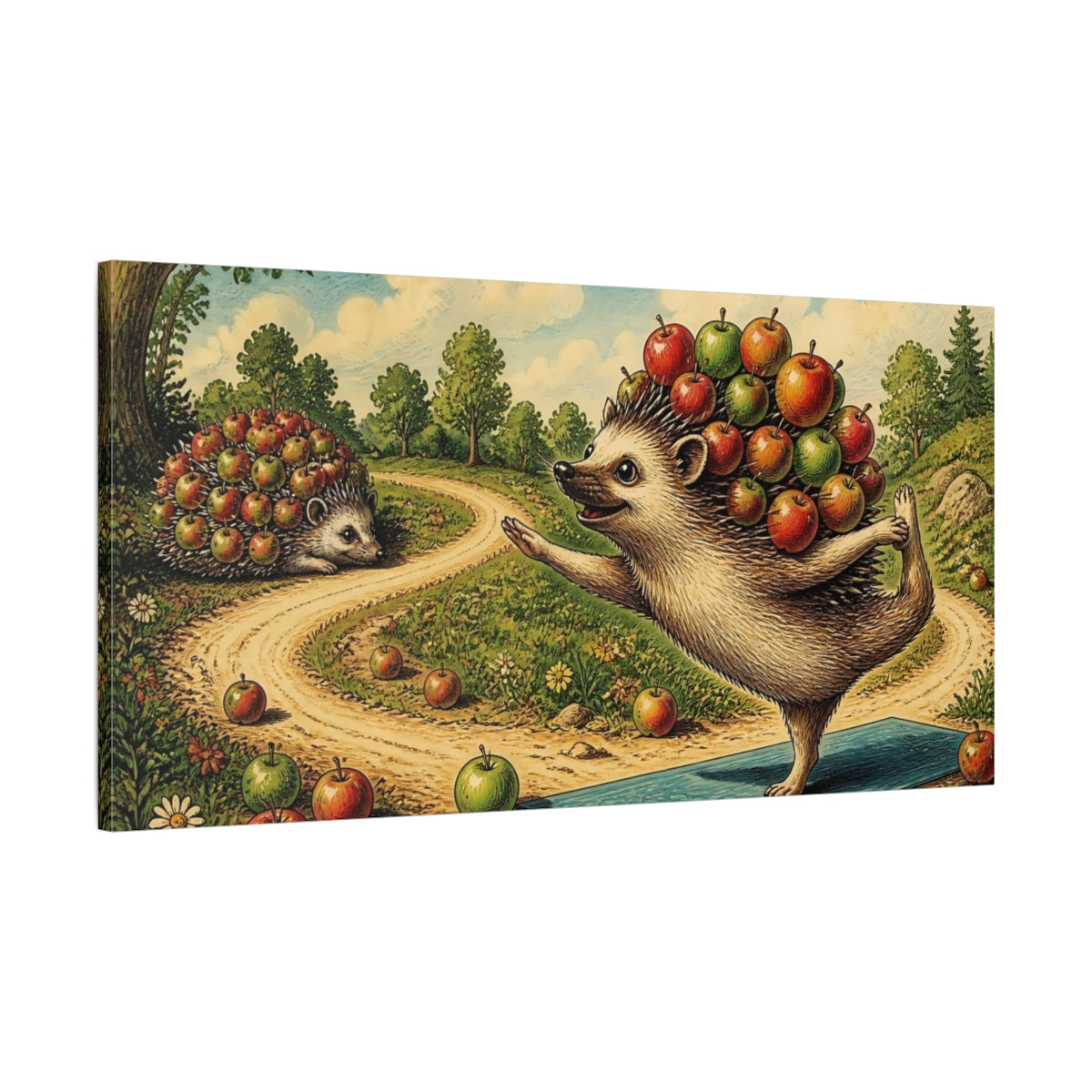 Main Mockup. Hedgehog With Apples shown as canvas print