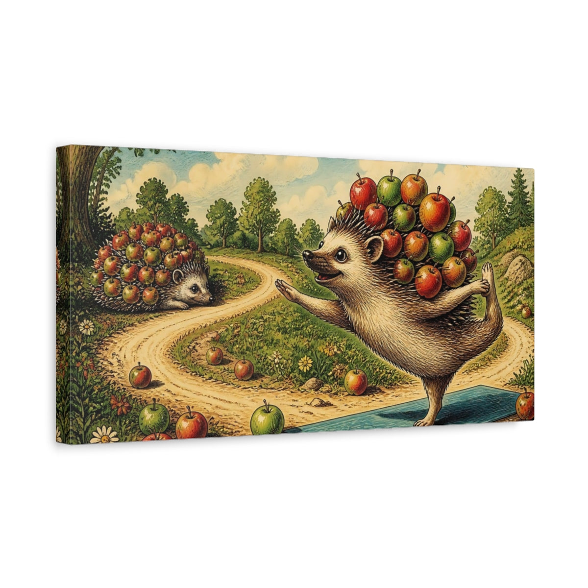 Side Mockup 3. Hedgehog With Apples shown as canvas print
