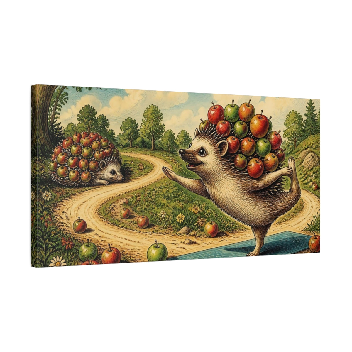 Side Mockup 1. Hedgehog With Apples shown as canvas print