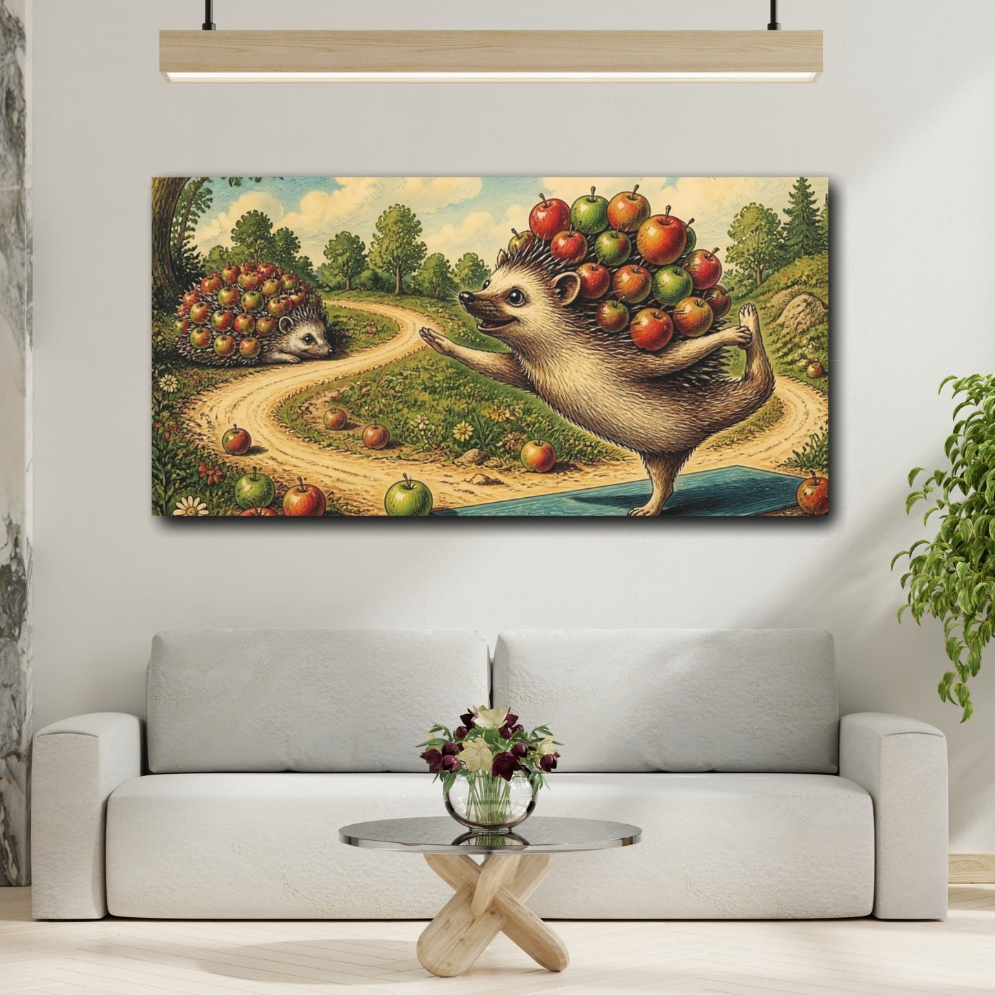Mockup 2. Hedgehog With Apples shown as canvas print