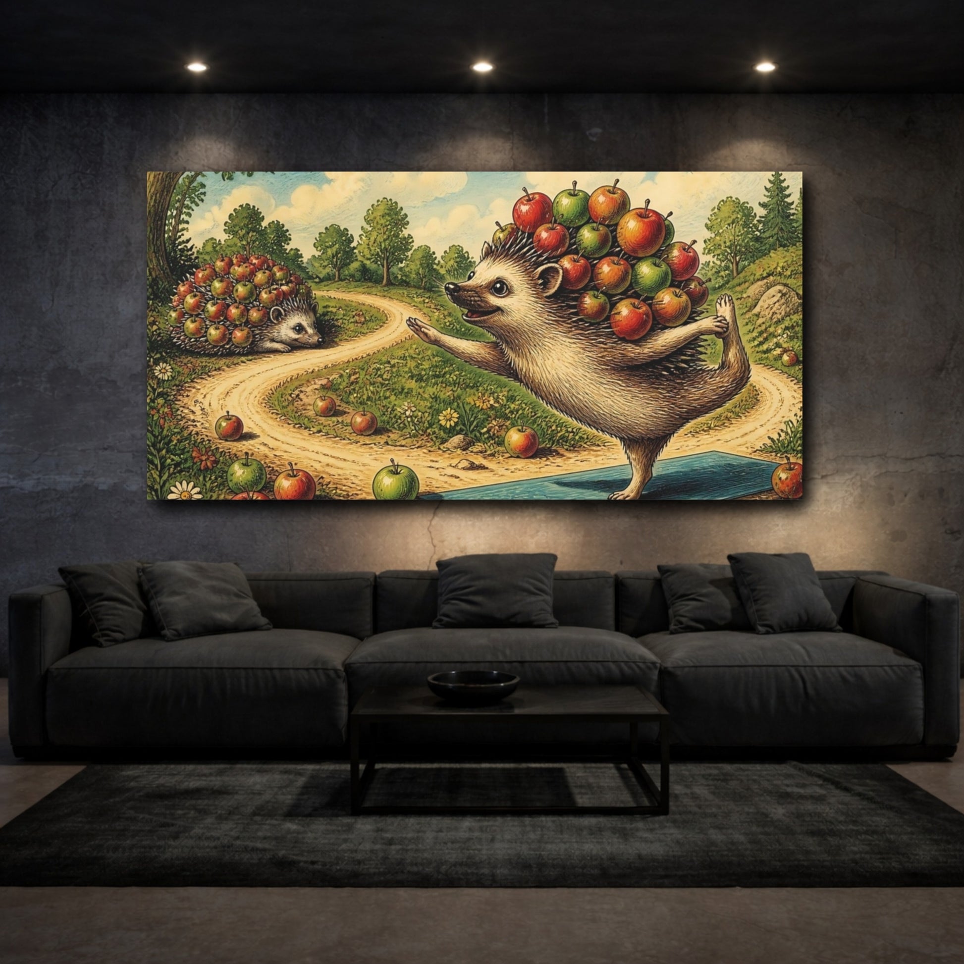 Mockup 3. Hedgehog With Apples shown as canvas print