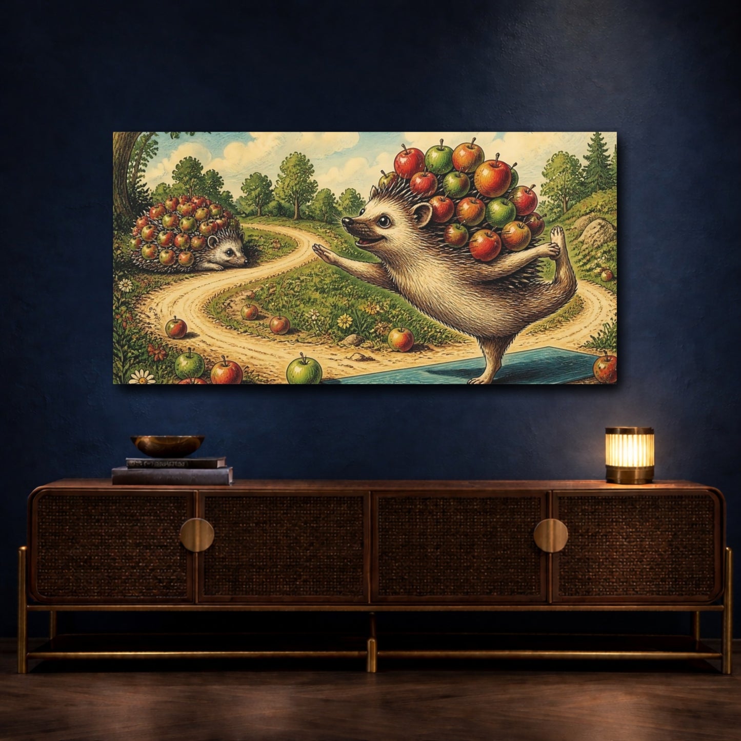 Mockup 4. Hedgehog With Apples shown as canvas print