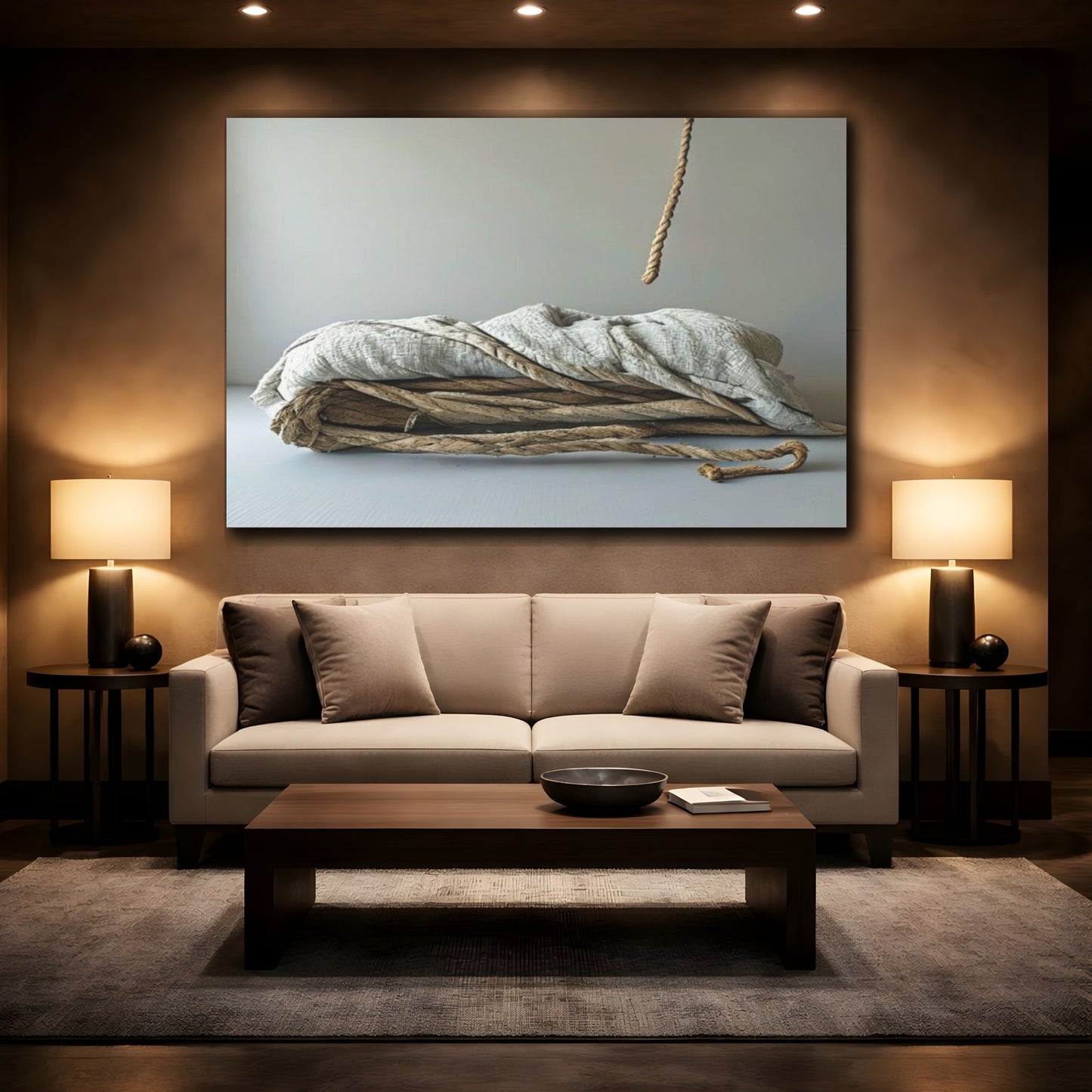 Mockup 2. Hemp Rope Linen Still Life shown as canvas print