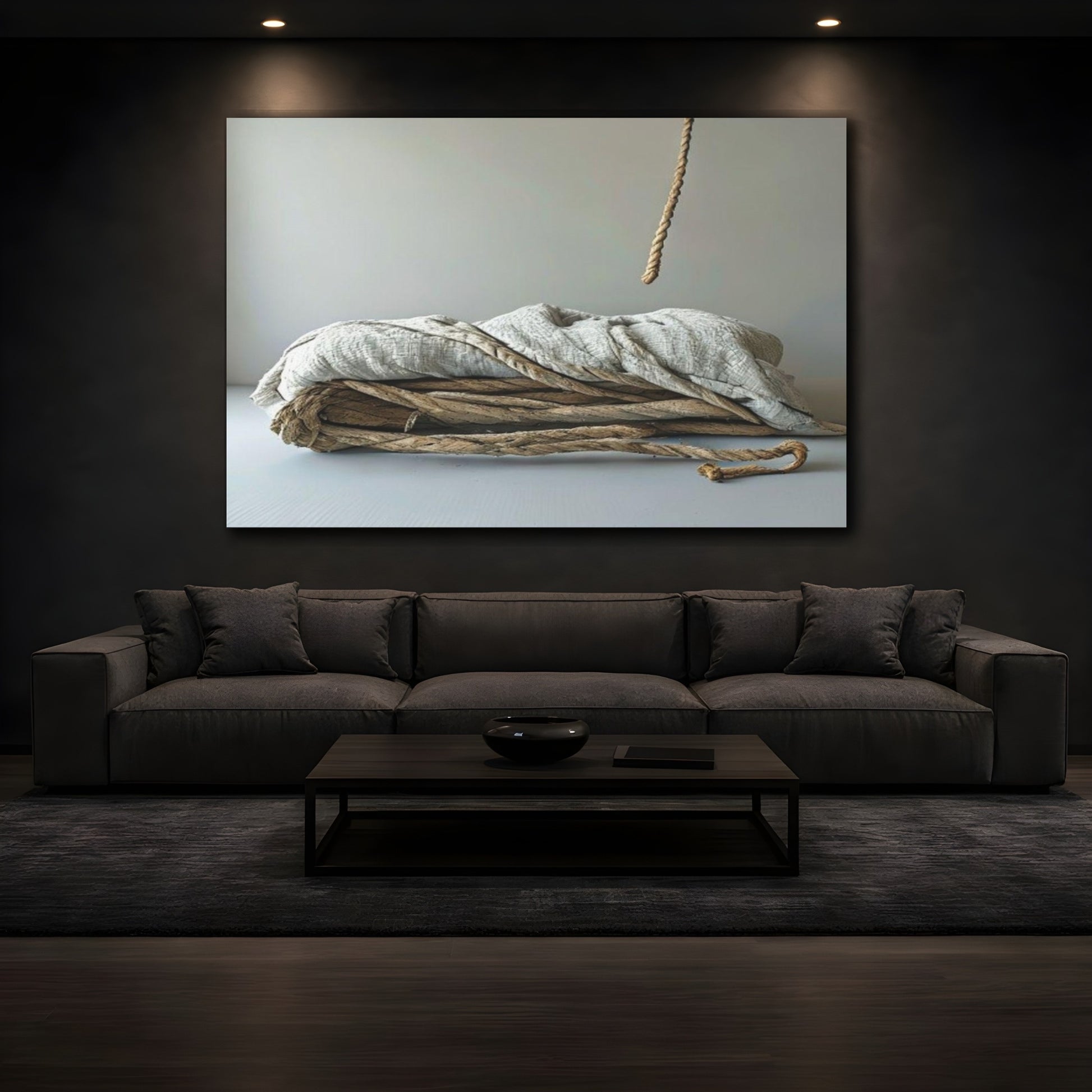 Mockup 3. Hemp Rope Linen Still Life shown as canvas print