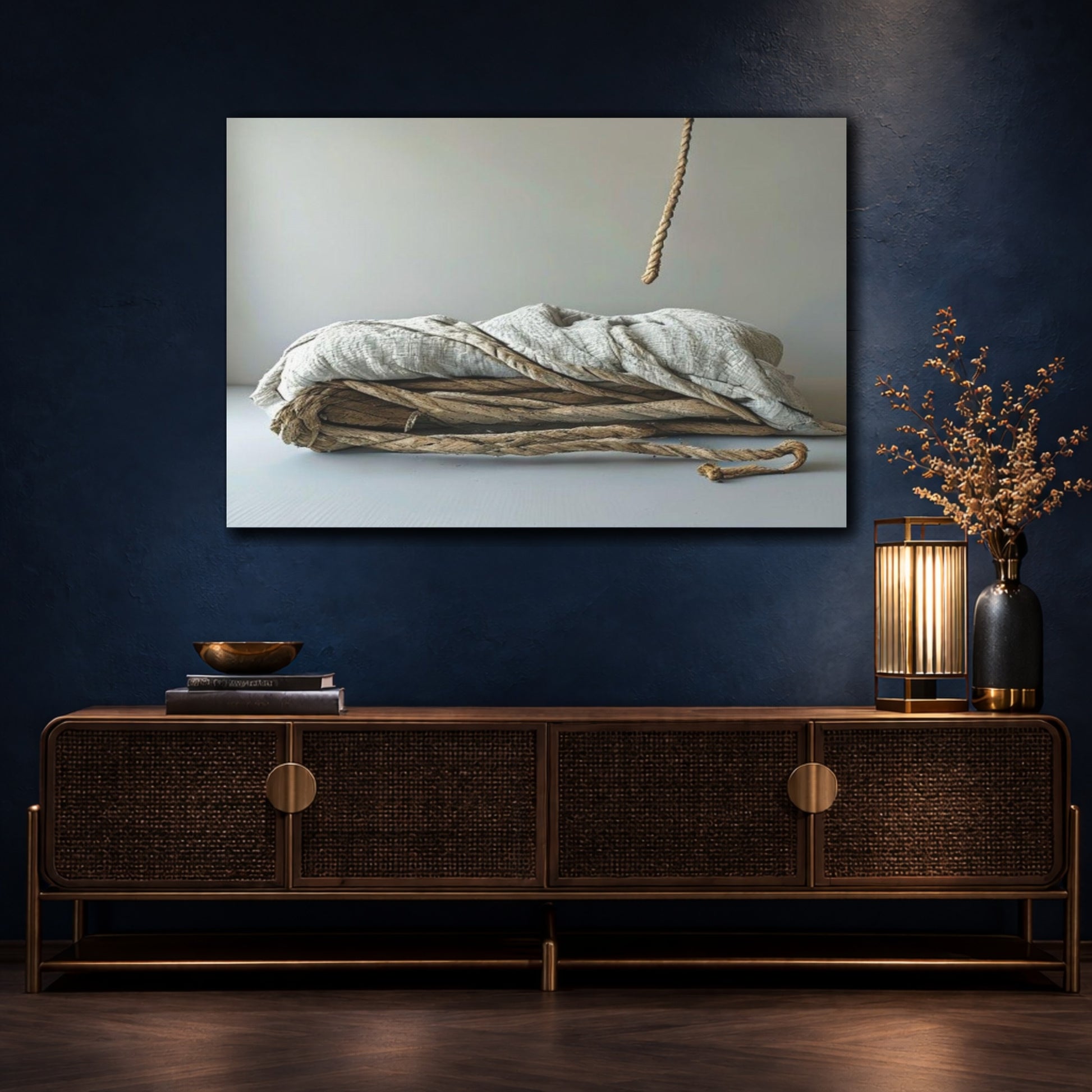 Mockup 4. Hemp Rope Linen Still Life shown as canvas print