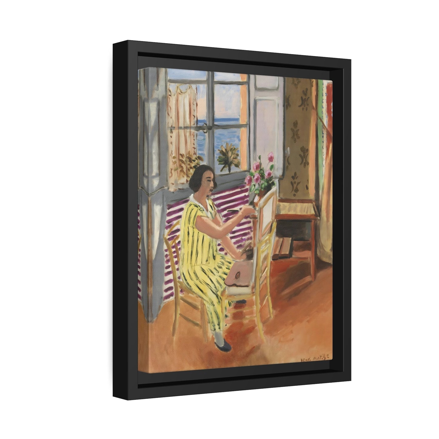 Henri Matisse Morning Session - Framed Colorful Canvas Wall Art Painting Print in Black Frame