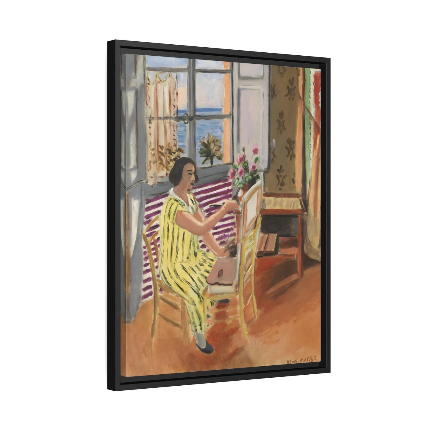 Henri Matisse Morning Session - Framed Colorful Canvas Wall Art Painting Print in Black Frame