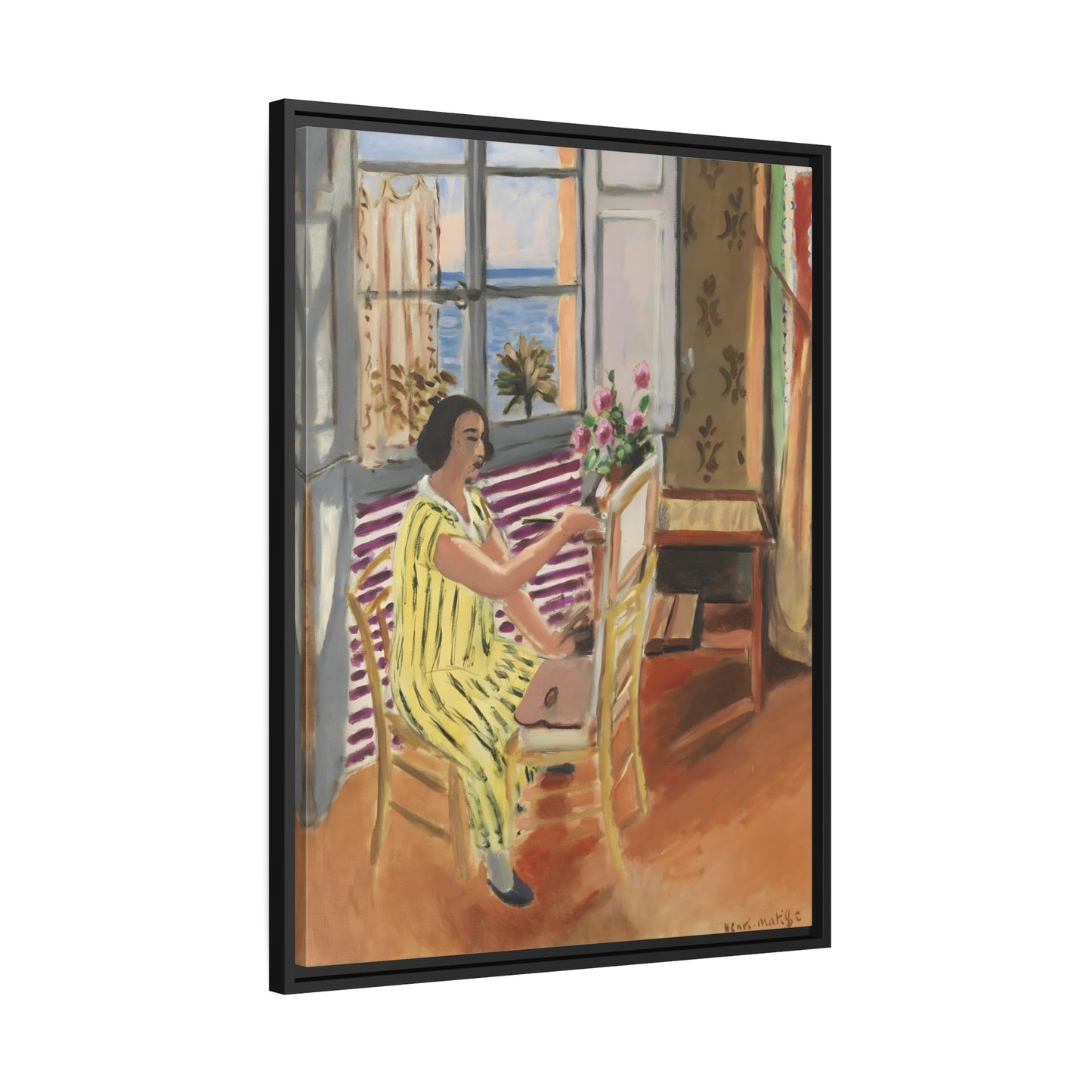 Henri Matisse Morning Session - Framed Colorful Canvas Wall Art Painting Print in Black Frame