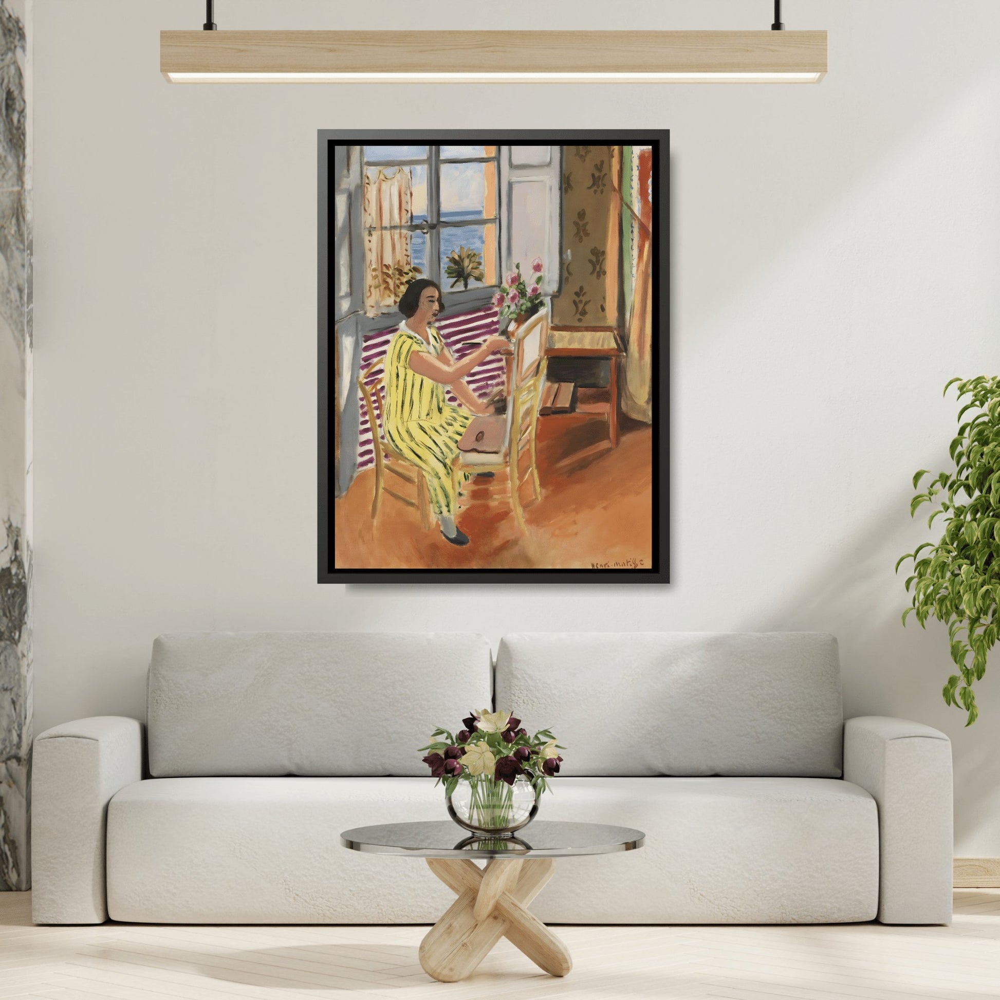 Henri Matisse Morning Session - Framed Colorful Canvas Wall Art Painting Print in Black Frame