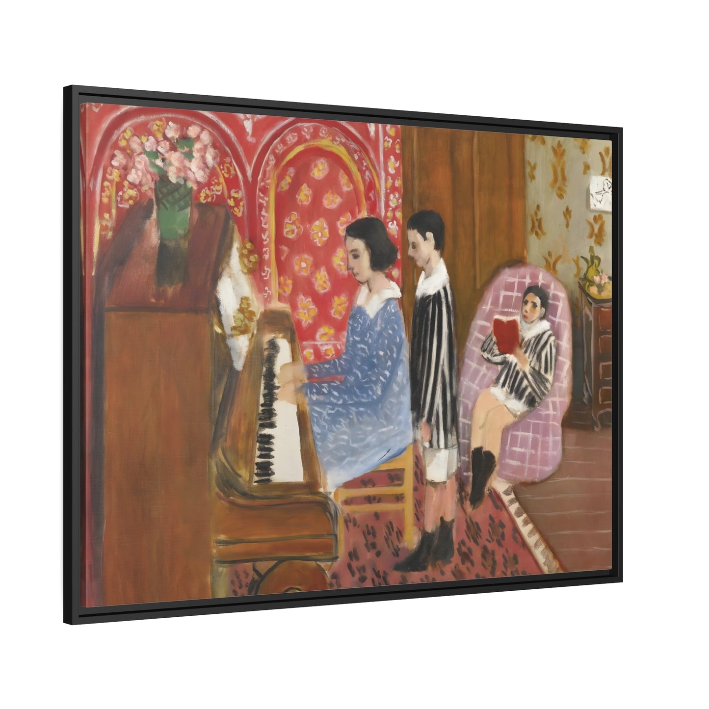 Henri Matisse Piano Lesson - Framed Canvas Wall Art Print in Black Pinewood Frame