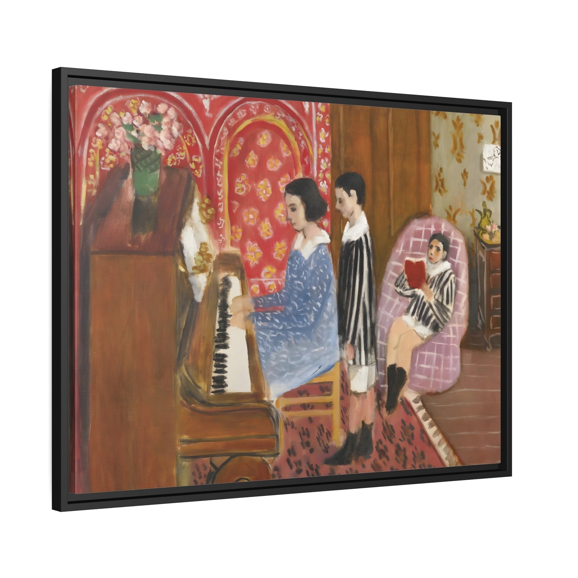 Henri Matisse Piano Lesson - Framed Canvas Wall Art Print in Black Pinewood Frame